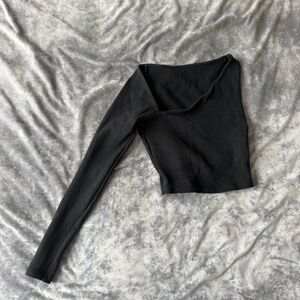 Black One Shoulder Fitted Knit Top Asymmetrical Long Sleeve XS S